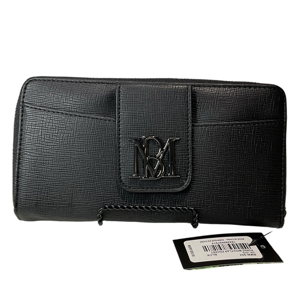 Badgley Mischka Black Textured Vegan Leather Wallet with Flap Pocket